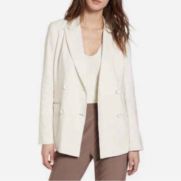 Leith Jackets & Blazers - LEITH white Double-Breasted linen blend Blazer size large classic